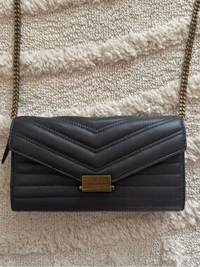 All Saints Gray Leather Wallet On Chain Crossbody Purse